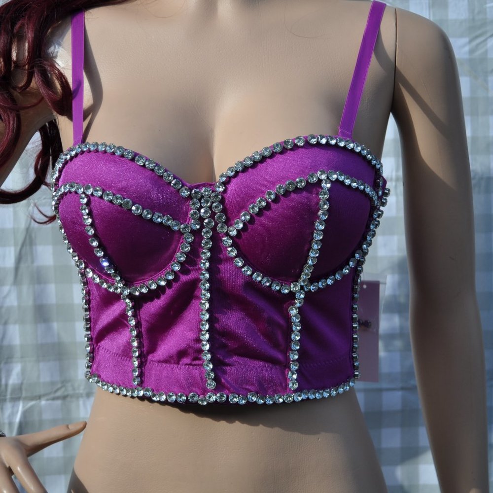 Bustier Top Sexy Rhinestone Crop Top Push up Corset Top Adjustable Straps